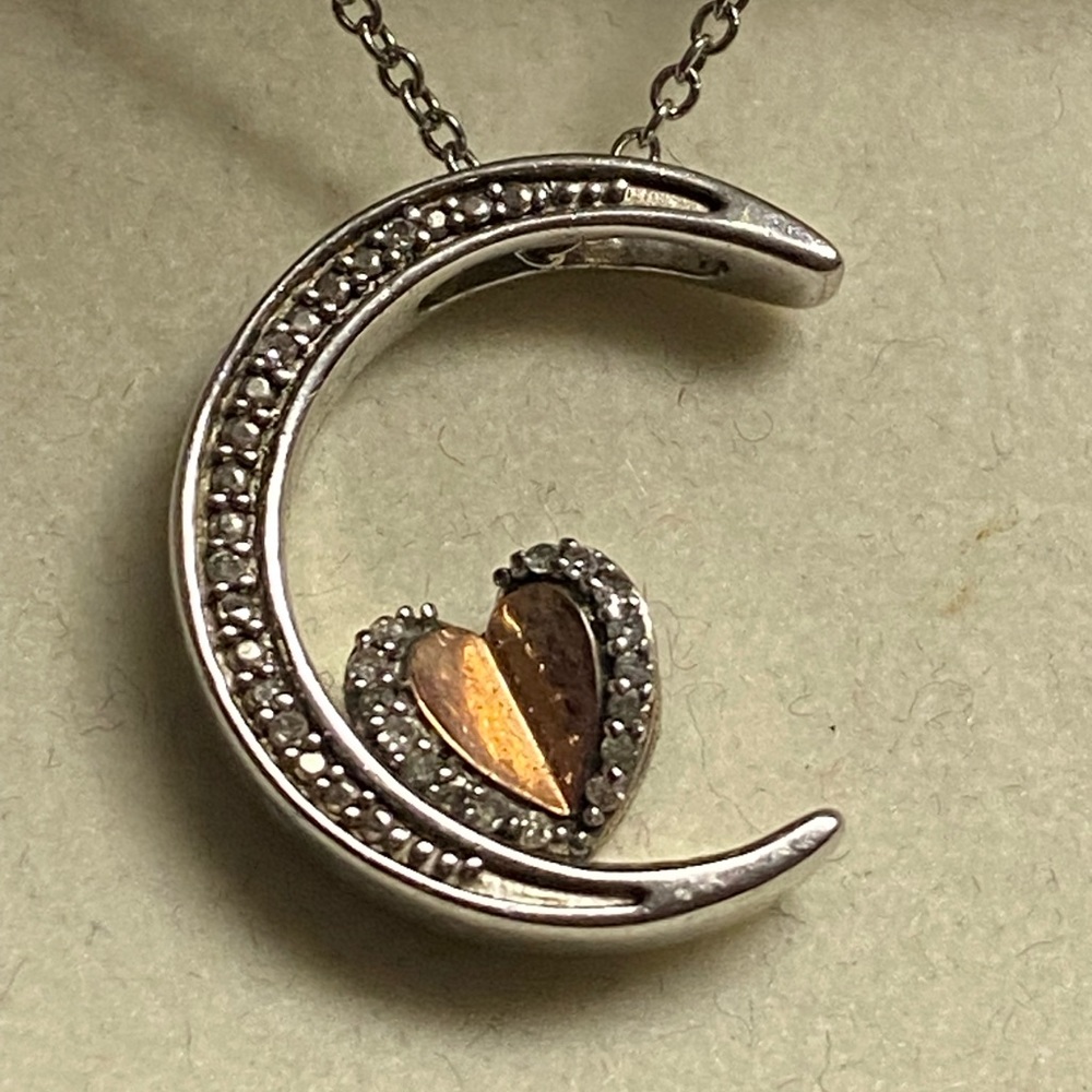 Hallmark Crescent Moon and 10k Heart Dangle Pendant in Sterling Silver